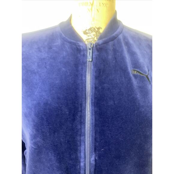 PUMA Women’s Velour Zip Up Track Top High Neck Blue Plush Tracksuit Jacket Med - Picture 3 of 9